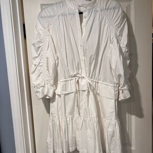 Amazing FRAME white shirt dress with detailed sleeve and skirt. Size medium.
